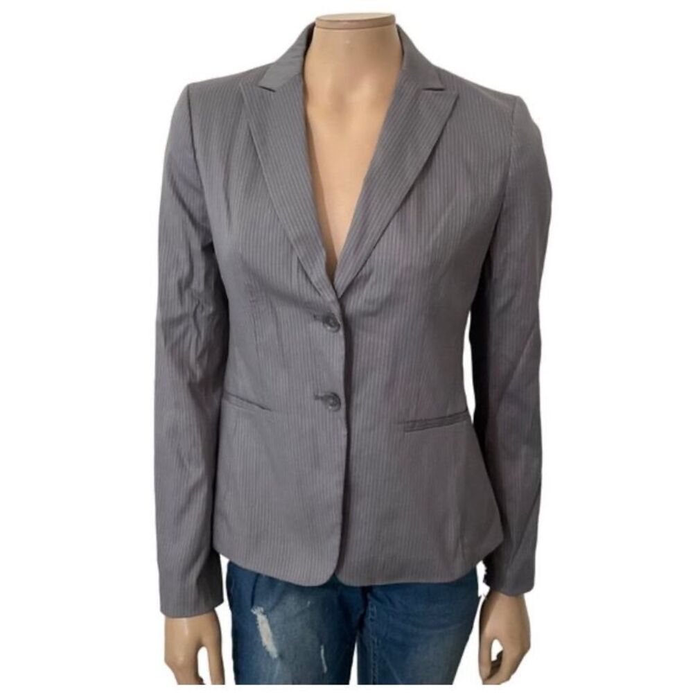 Ann Taylor Women's Gray Pinstripe Single Breasted Blazer Jacket Size 6P NWT‎